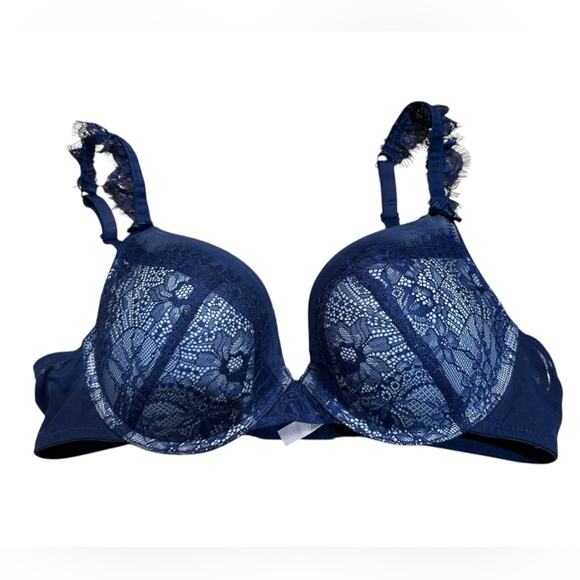 Adored by Adore Me Women’s 38C Blue Padded Lace Bra With Lace Straps - Picture 1 of 5